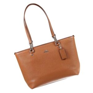 Coach Sophia Small Brown Pebble Leather Tote with Chain Strap Accents